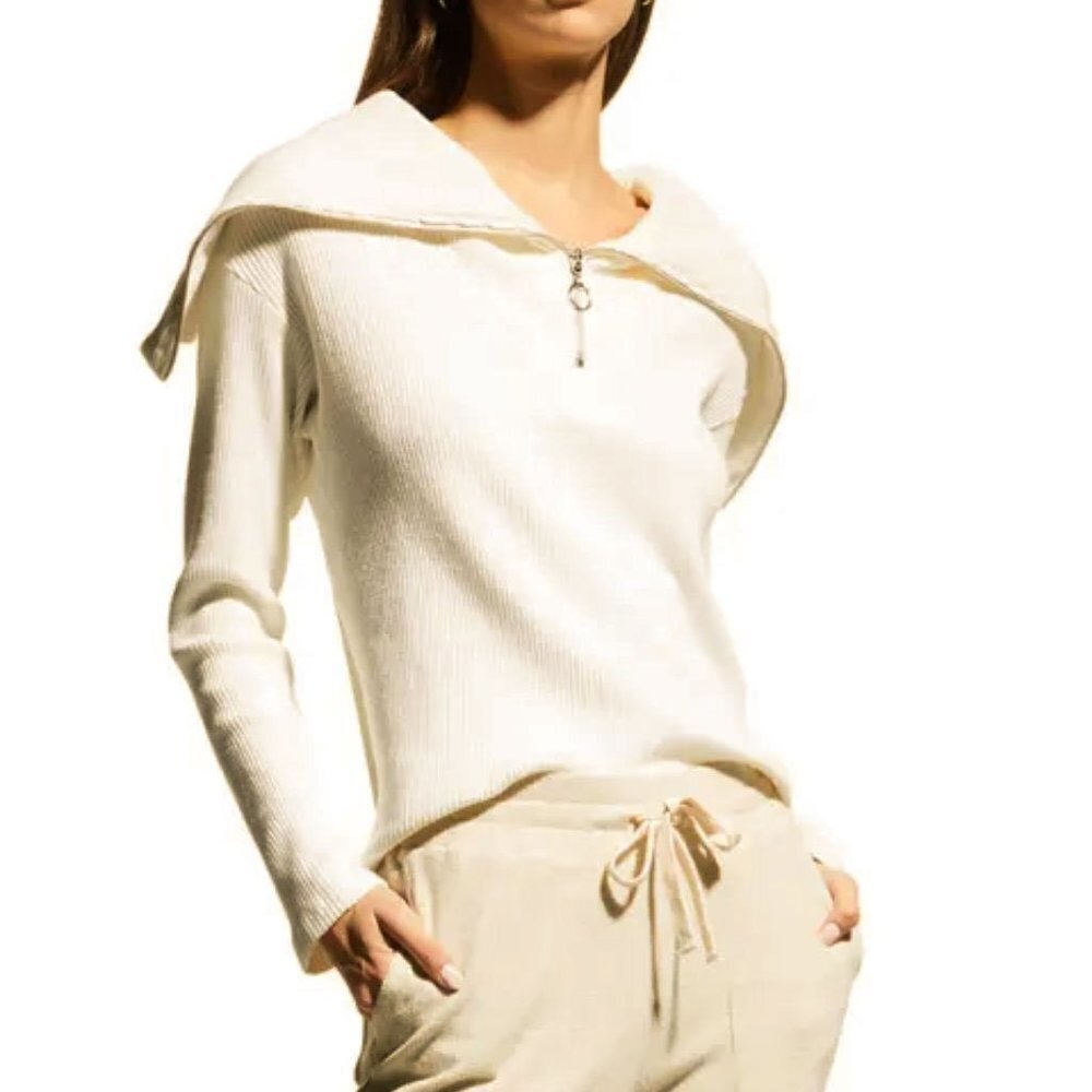 MONROW Brushed Rib 1/2 Zip Sweatshirt Sweater Size Extra Small XS Cream.